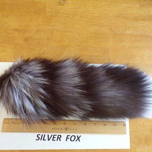 XL SILVER FOX TAIL keychain purse charm, 16-18" long, super fluffy - real fur